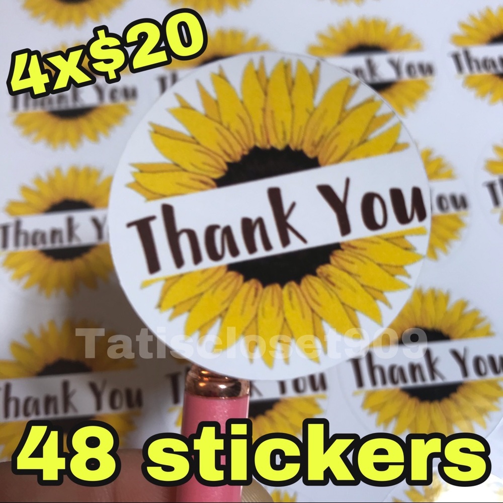 48ct sunflower thank you stickers about 1.5”